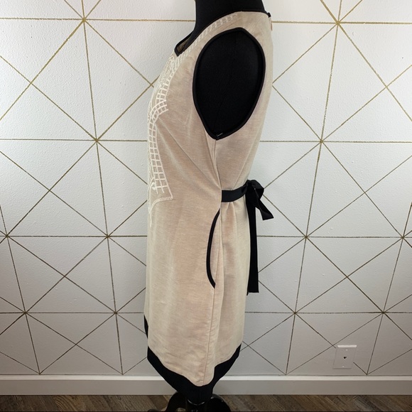 Esley Linen Blend Tie Back Embroidered Dress Small - Picture 3 of 12